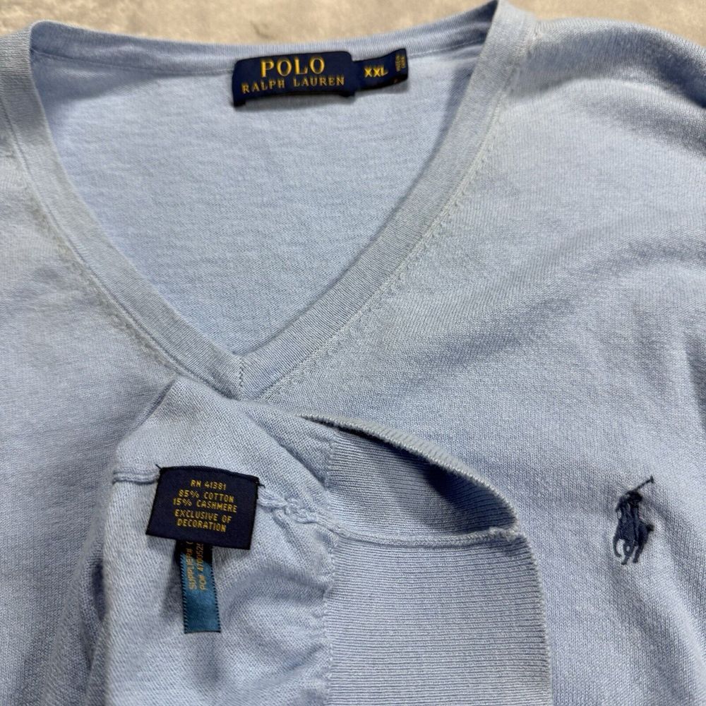 Polo Ralph Lauren XXL Blue V-Neck Cotton Cashmere Blend Long Sleeve Sweater